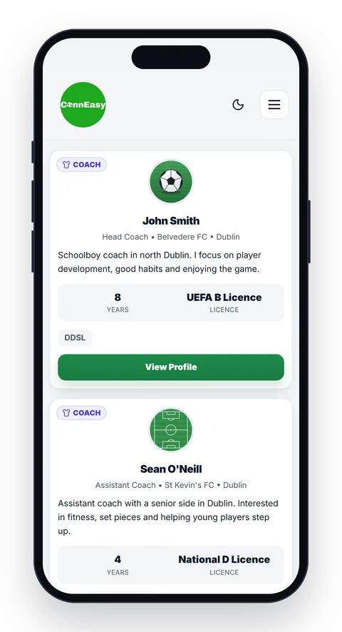 Connect screen: coach cards