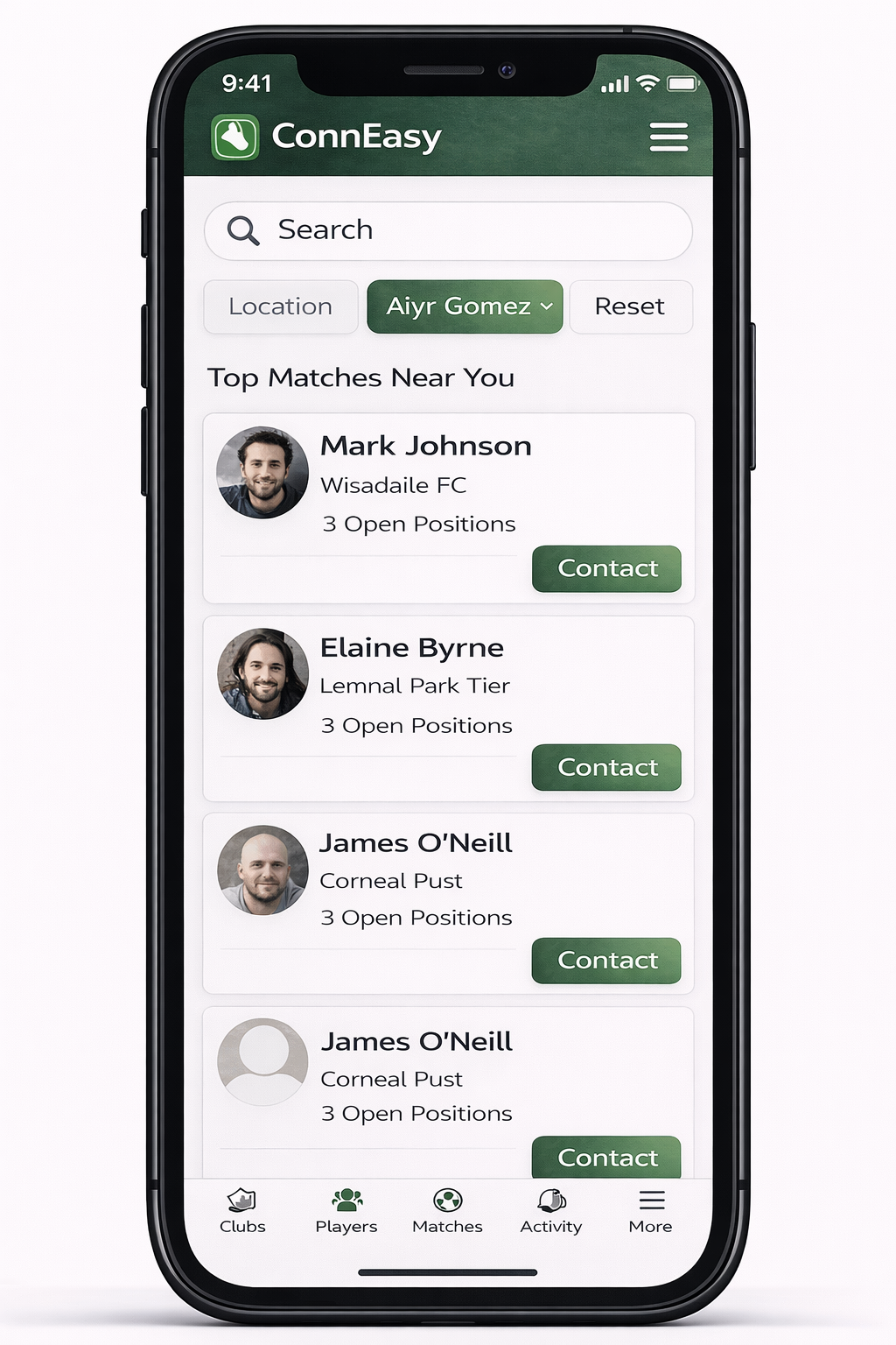 Search coaches screen